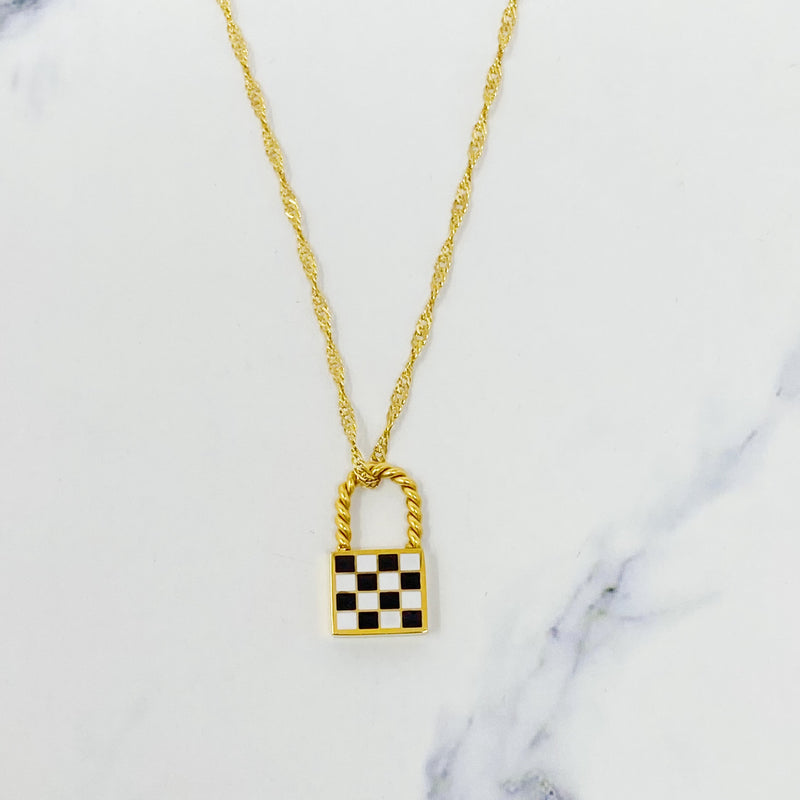 Checkered Locket Necklace