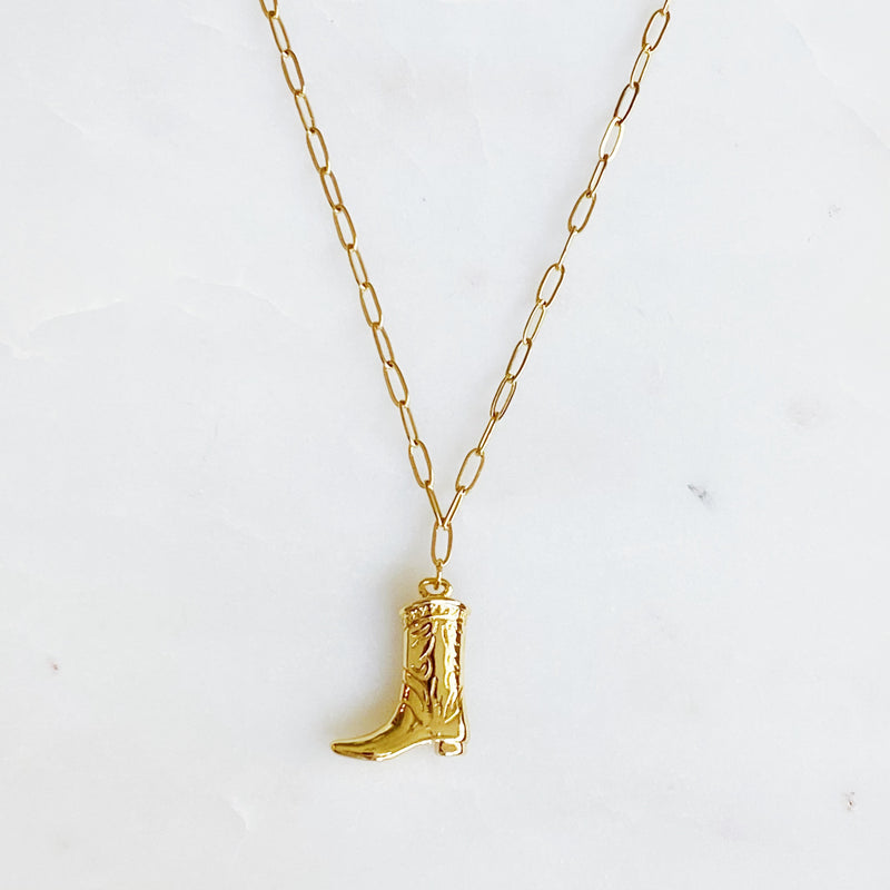Golden Cowgirl Boot Necklace