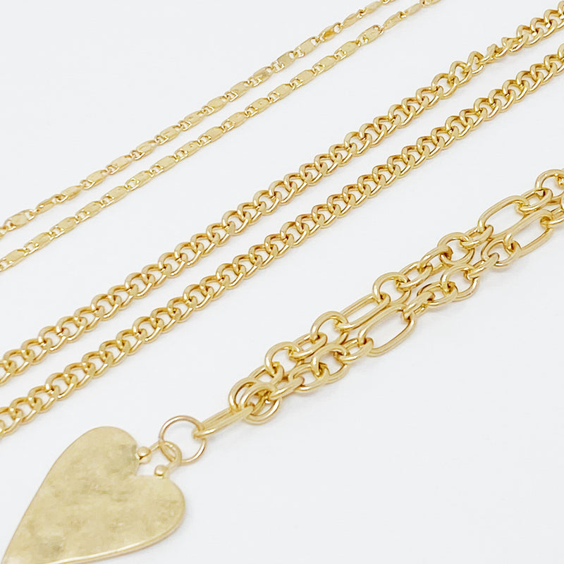 Heart Charm Layered Chain Necklace Set Of 3