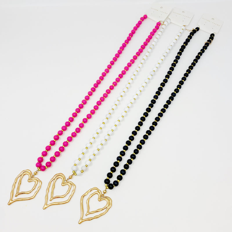 Double Heart Wooden Bead Necklace