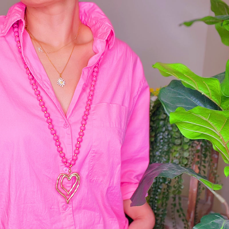 Double Heart Wooden Bead Necklace