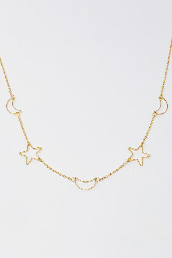 Moon And Star Necklace, Gold