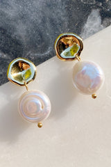 Golden Shell Pearl Drop Earrings