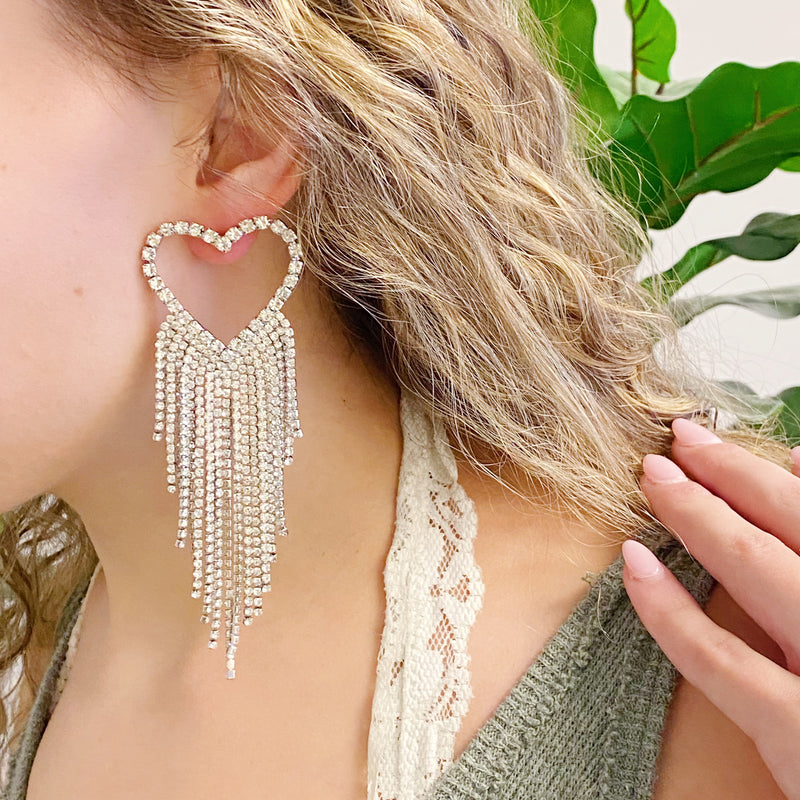 Fringed Shine Heart Earrings