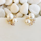 Estate Pearl And Shine Stud Earrings