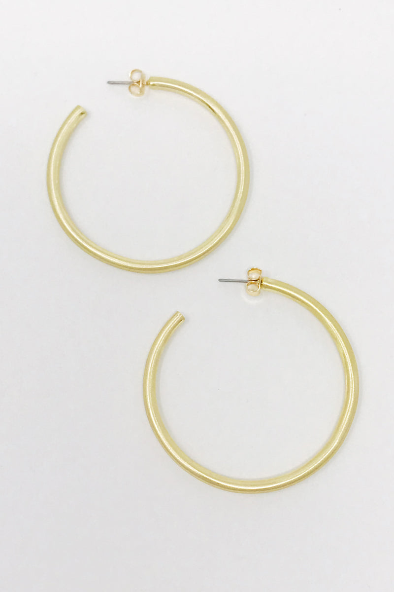 Small satin gold hoop earrings from online Jewelry Boutique Ellison + Young
