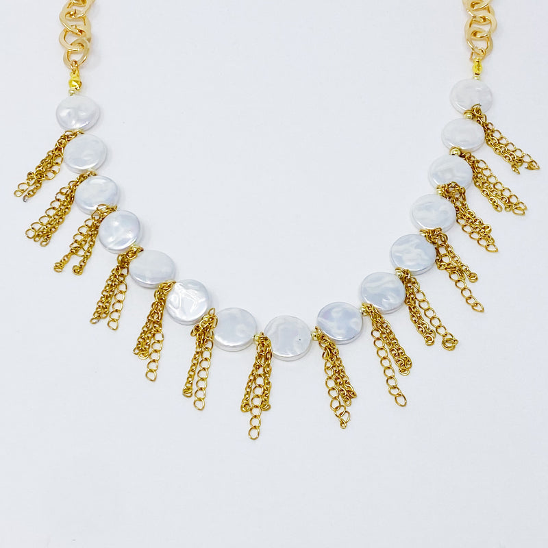 Chain Fringe Shell Pearl Necklace