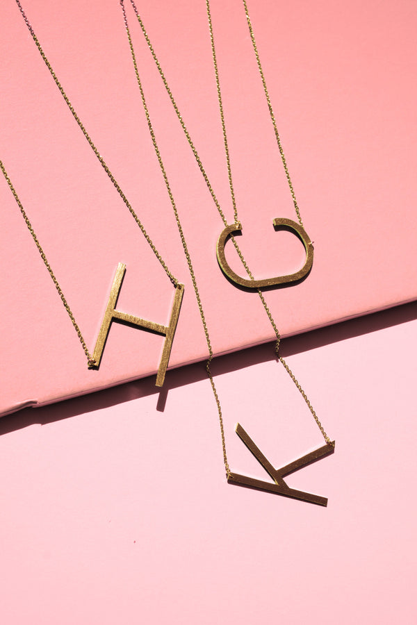 Gold initial necklace for women, Letter H C K necklace, initial pendant, personalized necklaces from Online Jewelry Boutique Ellison + Young